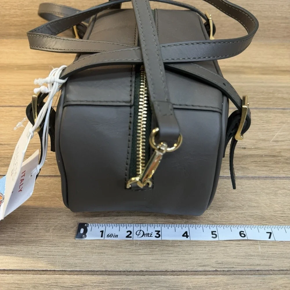 Isadora Italian Leather Belted East West Convertible Satchel Bag Olive Green NWT
